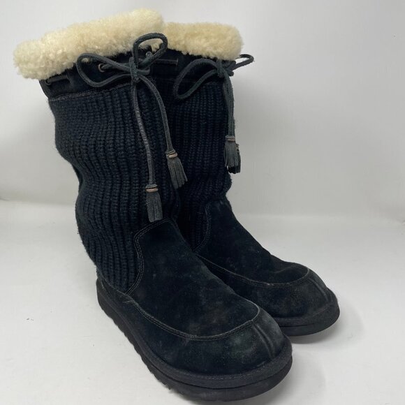 UGG Suburb Black Crochet and Suede Boots Size 6 - Picture 1 of 12